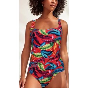 Caribbean Joe Tropical Print One Piece Swimsuit Criss Cross‎ Back Sz 10 NWT $108